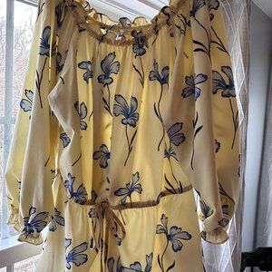 Yellow & Blue Floral top with cinch waist